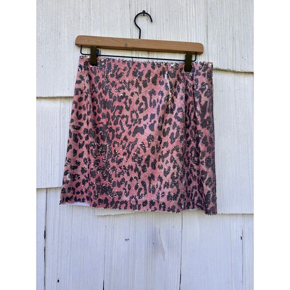 Free People One Pink Cheetah Sequin Festival Mini Skirt Size 2 NWT - Picture 3 of 10